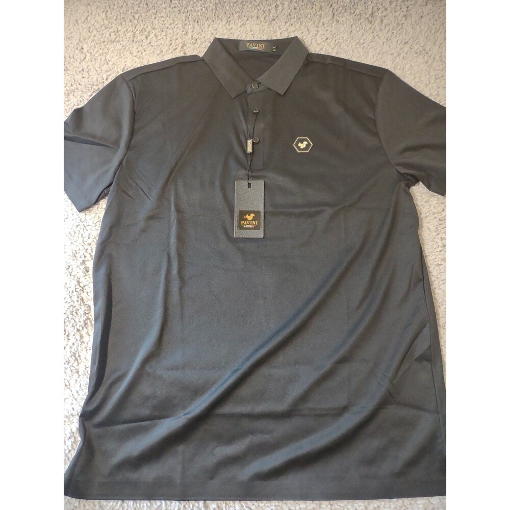 Pavini Polo Nwt Black Athletic Silky Feel Logo Embroidery Sz L